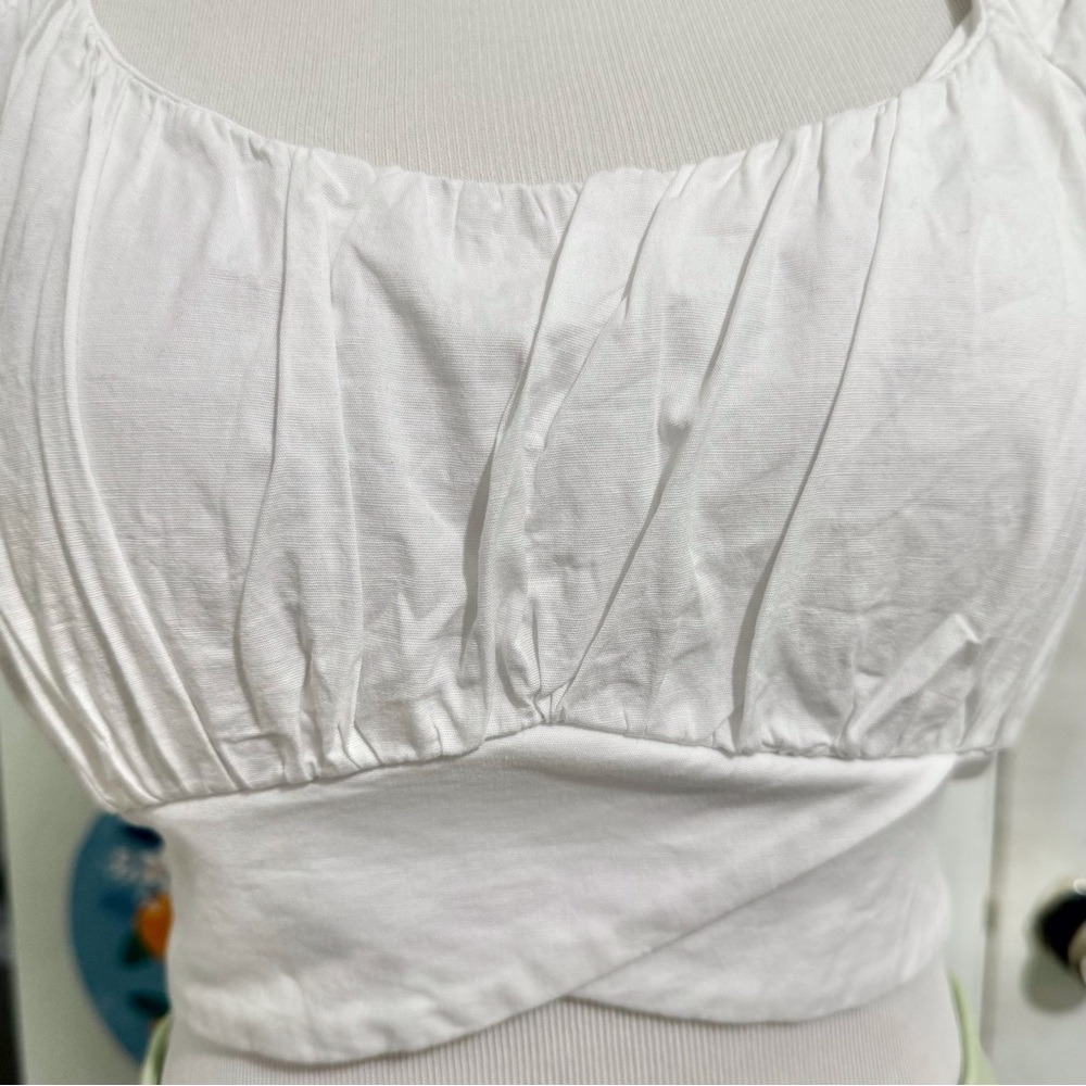 Altar’d State White Crop Peasant Blouse Belted Blouse Puff Sleeve Size Medium - Picture 6 of 11